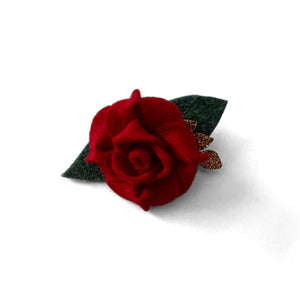 Holiday Red Rose Felt Flower Clip